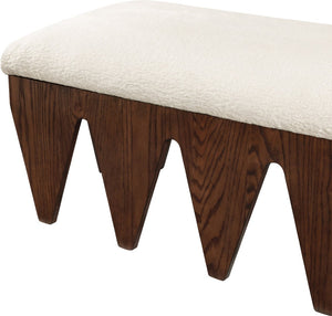 Meridian Furniture Altair Plush Velour Fur Upholstered Bench with Walnut Base Art Deco Bedroom 22028Cream