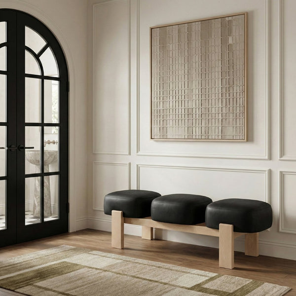 Meridian Furniture Woodcrest Vegan Leather Upholstered Bench with Wood Frame for Bedroom or Entryway Black 22029Black