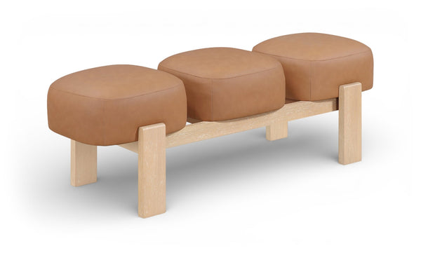 Meridian Furniture Woodcrest Vegan Leather Upholstered Bench with Wood Frame for Bedroom or Entryway Cognac - A 22029Cognac
