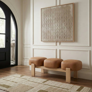 Meridian Furniture Woodcrest Vegan Leather Upholstered Bench with Wood Frame for Bedroom or Entryway Cognac - A 22029Cognac