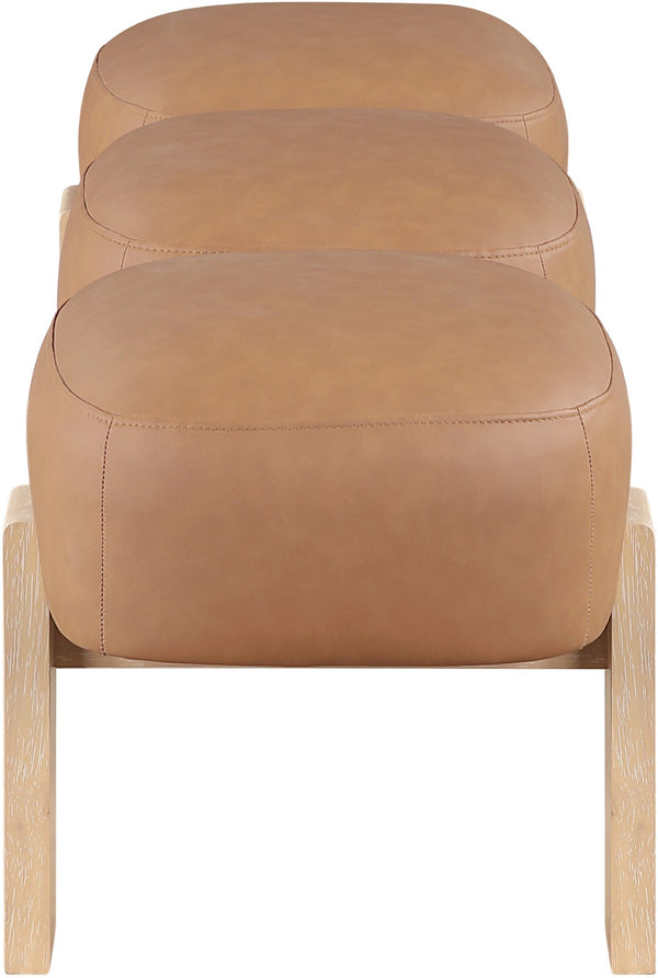 Meridian Furniture Woodcrest Vegan Leather Upholstered Bench with Wood Frame for Bedroom or Entryway Cognac - A 22029Cognac