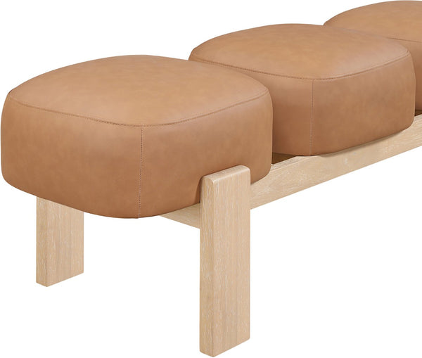 Meridian Furniture Woodcrest Vegan Leather Upholstered Bench with Wood Frame for Bedroom or Entryway Cognac - A 22029Cognac