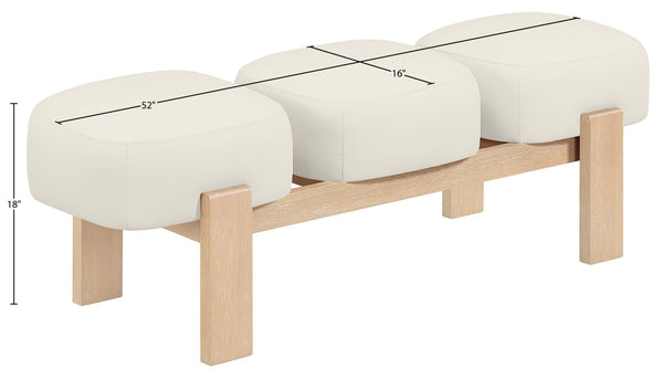 Meridian Furniture Woodcrest Vegan Leather Upholstered Bench with Wood Frame for Bedroom or Entryway Cream - A 22029Cream
