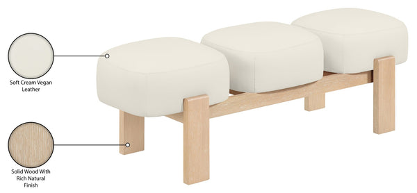 Meridian Furniture Woodcrest Vegan Leather Upholstered Bench with Wood Frame for Bedroom or Entryway Cream - A 22029Cream