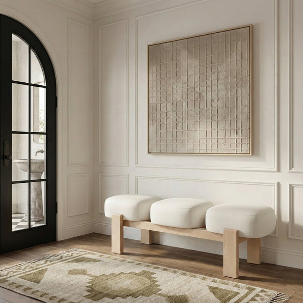 Meridian Furniture Woodcrest Vegan Leather Upholstered Bench with Wood Frame for Bedroom or Entryway Cream - A 22029Cream