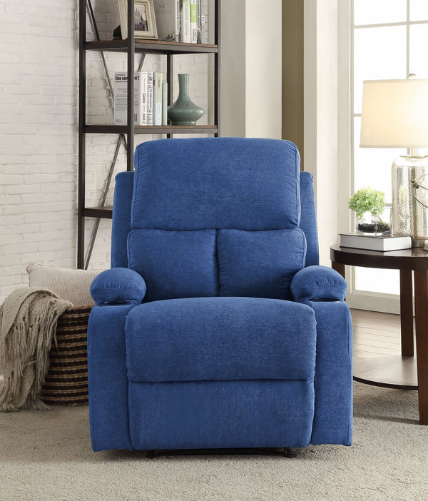 English Elm Rosia Blue Velvet Motion Recliner with Cup Holders, Pocket Coil Seat, Smooth Latch Recline B2726P271757