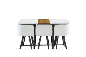 English Elm 7-piece Melamine Dining Set with Pu Cushioned Chairs and Iron Frame for Small Spaces W3875S00021