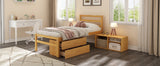 English Elm Twin Size Wood Platform Bed With Removable Storage Shelves, Built-In Two Storage Drawers For Added Convenience, Natural