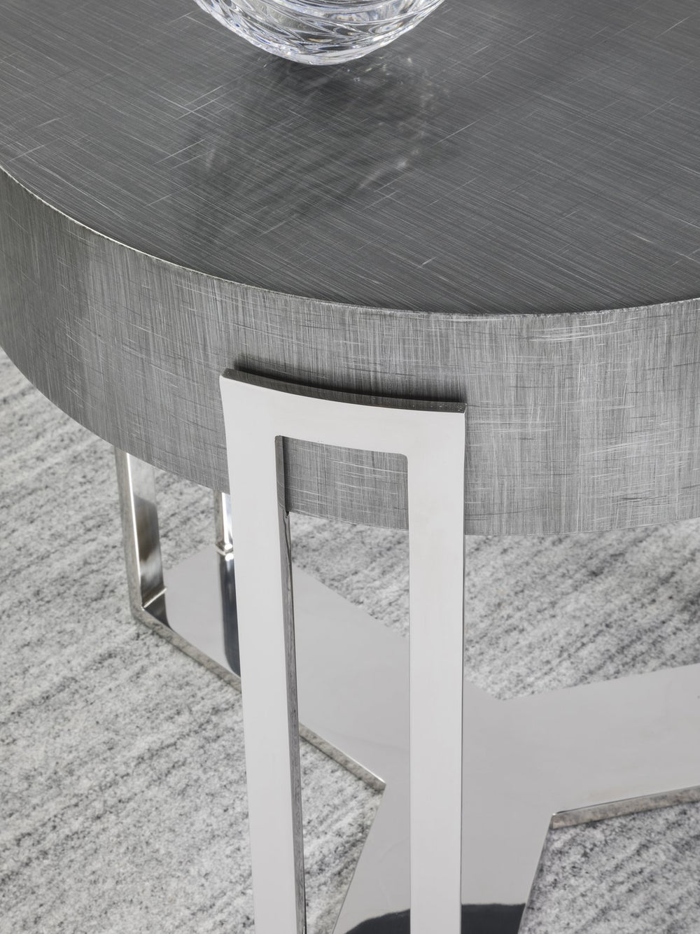 Lexington Artistica Home Iridium Contemporary Round End Table - Hand-painted Beech & Maple Design With Polished Stainless Steel Base Gray Wood 2203-953