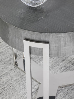 Lexington Artistica Home Iridium Contemporary Round End Table - Hand-painted Beech & Maple Design With Polished Stainless Steel Base Gray Wood 2203-953
