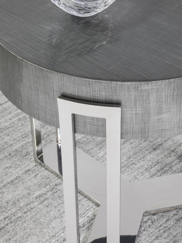 Lexington Artistica Home Iridium Contemporary Round End Table - Hand-painted Beech & Maple Design With Polished Stainless Steel Base Gray Wood 2203-953