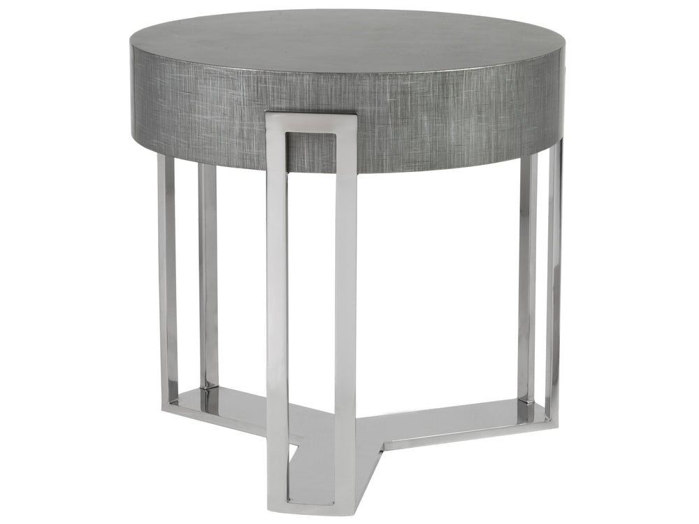 Lexington Artistica Home Iridium Contemporary Round End Table - Hand-painted Beech & Maple Design With Polished Stainless Steel Base Gray Wood 2203-953