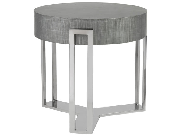 Lexington Artistica Home Iridium Contemporary Round End Table - Hand-painted Beech & Maple Design With Polished Stainless Steel Base Gray Wood 2203-953