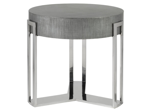 Lexington Artistica Home Iridium Contemporary Round End Table - Hand-painted Beech & Maple Design With Polished Stainless Steel Base Gray Wood 2203-953