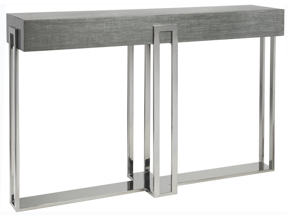 Lexington Artistica Home Iridium Console - Hand-painted Contemporary Design With Unique Slab Top And Polished Sled Base Gray Wood 2203-966