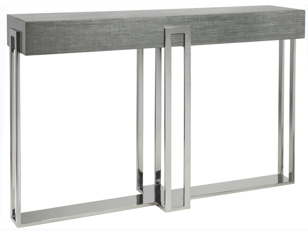 Lexington Artistica Home Iridium Console - Hand-painted Contemporary Design With Unique Slab Top And Polished Sled Base Gray Wood 2203-966