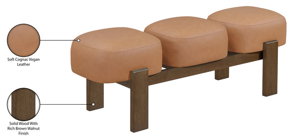 Meridian Furniture Woodcrest Vegan Leather Upholstered Bench with Wood Frame for Bedroom or Entryway Cognac - B 22030Cognac