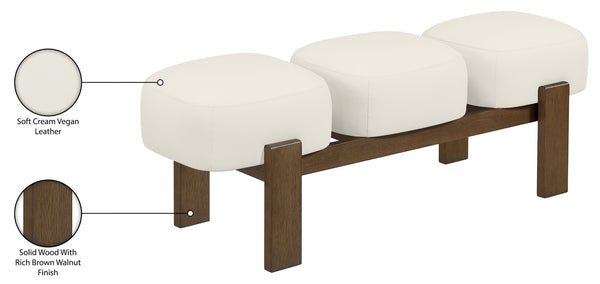 Meridian Furniture Woodcrest Vegan Leather Upholstered Bench with Wood Frame for Bedroom or Entryway Cream - B 22030Cream