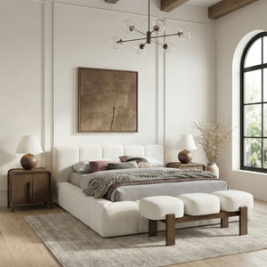 Meridian Furniture Woodcrest Vegan Leather Upholstered Bench with Wood Frame for Bedroom or Entryway Cream - B 22030Cream