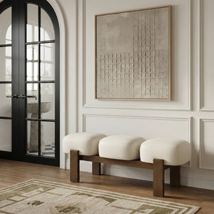 Meridian Furniture Woodcrest Vegan Leather Upholstered Bench with Wood Frame for Bedroom or Entryway Cream - B 22030Cream