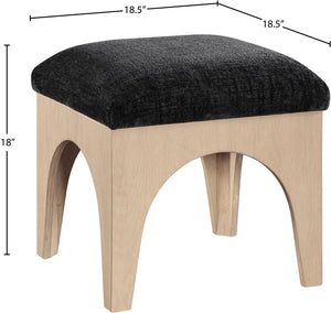 Meridian Furniture Lawson Art Deco Chenille Ottoman with Oak Veneer Legs for Living Room Accent 22031Black