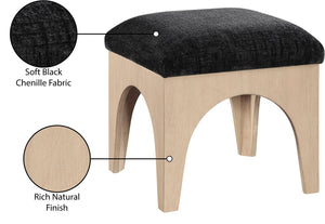 Meridian Furniture Lawson Art Deco Chenille Ottoman with Oak Veneer Legs for Living Room Accent 22031Black