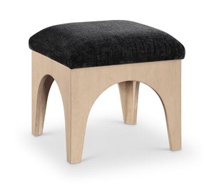 Meridian Furniture Lawson Art Deco Chenille Ottoman with Oak Veneer Legs for Living Room Accent 22031Black