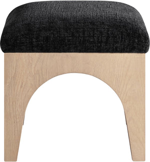 Meridian Furniture Lawson Art Deco Chenille Ottoman with Oak Veneer Legs for Living Room Accent 22031Black