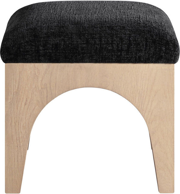 Meridian Furniture Lawson Art Deco Chenille Ottoman with Oak Veneer Legs for Living Room Accent 22031Black