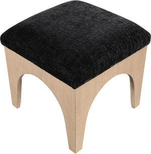Meridian Furniture Lawson Art Deco Chenille Ottoman with Oak Veneer Legs for Living Room Accent 22031Black