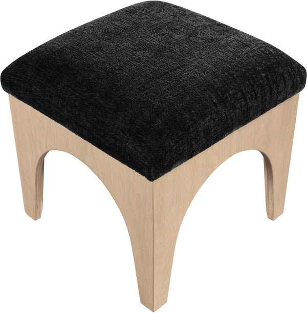 Meridian Furniture Lawson Art Deco Chenille Ottoman with Oak Veneer Legs for Living Room Accent 22031Black