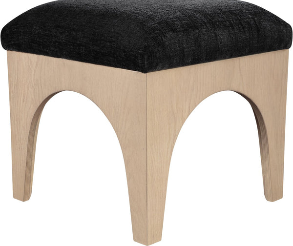 Meridian Furniture Lawson Art Deco Chenille Ottoman with Oak Veneer Legs for Living Room Accent 22031Black