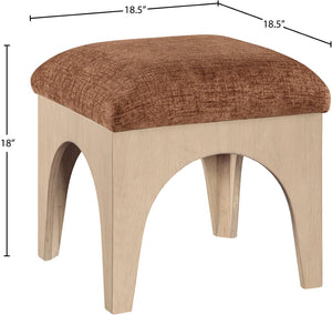 Meridian Furniture Lawson Cognac Chenille Square Ottoman with Oak Veneer Base for Modern Living Rooms 22031Cognac