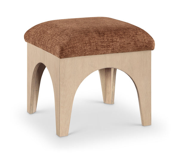 Meridian Furniture Lawson Cognac Chenille Square Ottoman with Oak Veneer Base for Modern Living Rooms 22031Cognac
