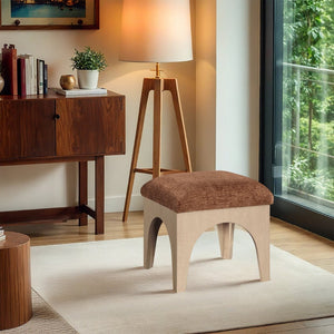 Meridian Furniture Lawson Cognac Chenille Square Ottoman with Oak Veneer Base for Modern Living Rooms 22031Cognac