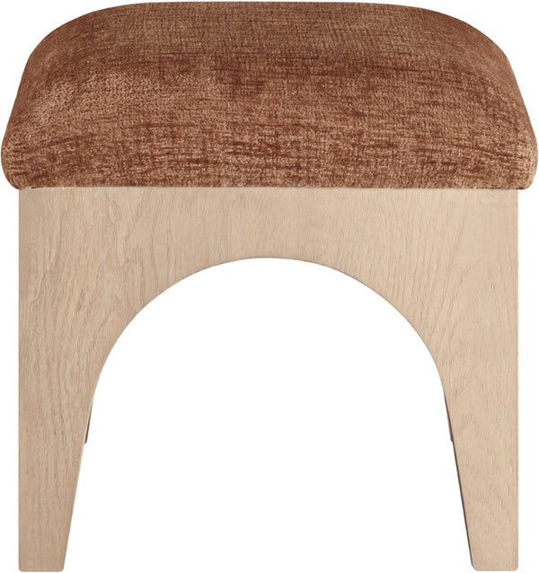 Meridian Furniture Lawson Cognac Chenille Square Ottoman with Oak Veneer Base for Modern Living Rooms 22031Cognac