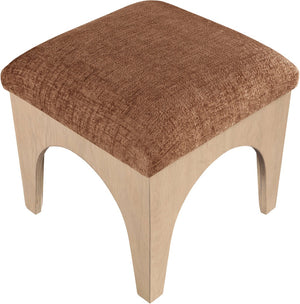 Meridian Furniture Lawson Cognac Chenille Square Ottoman with Oak Veneer Base for Modern Living Rooms 22031Cognac