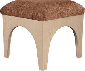 Meridian Furniture Lawson Cognac Chenille Square Ottoman with Oak Veneer Base for Modern Living Rooms 22031Cognac