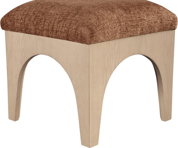 Meridian Furniture Lawson Cognac Chenille Square Ottoman with Oak Veneer Base for Modern Living Rooms 22031Cognac