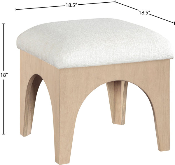 Meridian Furniture Lawson Art Deco Chenille Ottoman with Oak Veneer Base for Living Room or Bedroom 22031Cream
