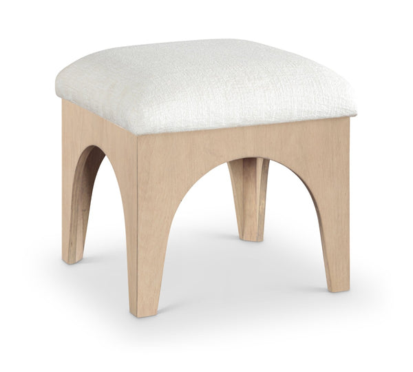 Meridian Furniture Lawson Art Deco Chenille Ottoman with Oak Veneer Base for Living Room or Bedroom 22031Cream