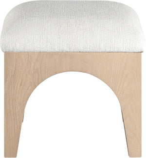 Meridian Furniture Lawson Art Deco Chenille Ottoman with Oak Veneer Base for Living Room or Bedroom 22031Cream