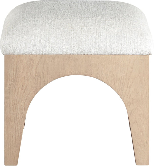Meridian Furniture Lawson Art Deco Chenille Ottoman with Oak Veneer Base for Living Room or Bedroom 22031Cream