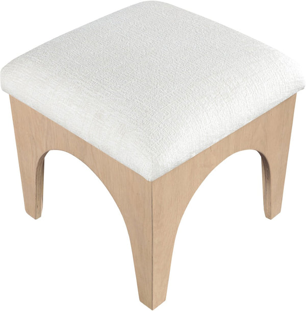 Meridian Furniture Lawson Art Deco Chenille Ottoman with Oak Veneer Base for Living Room or Bedroom 22031Cream