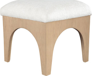 Meridian Furniture Lawson Art Deco Chenille Ottoman with Oak Veneer Base for Living Room or Bedroom 22031Cream