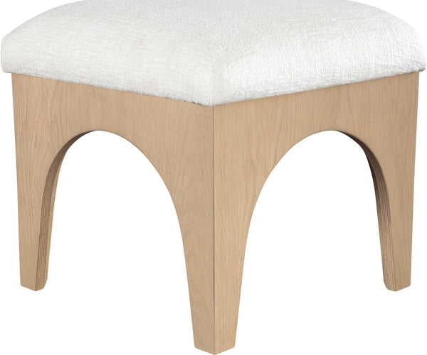 Meridian Furniture Lawson Art Deco Chenille Ottoman with Oak Veneer Base for Living Room or Bedroom 22031Cream