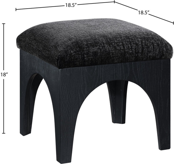 Meridian Furniture Lawson Square Chenille Ottoman Art Deco Accent with Oak Veneer Base for Living Rooms 22032Black