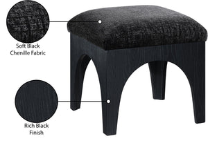 Meridian Furniture Lawson Square Chenille Ottoman Art Deco Accent with Oak Veneer Base for Living Rooms 22032Black