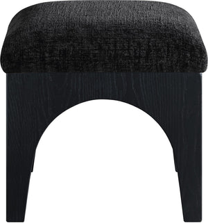 Meridian Furniture Lawson Square Chenille Ottoman Art Deco Accent with Oak Veneer Base for Living Rooms 22032Black