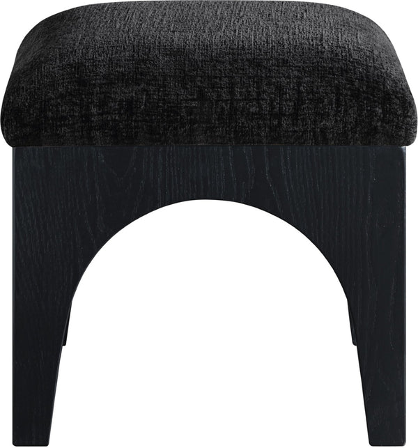 Meridian Furniture Lawson Square Chenille Ottoman Art Deco Accent with Oak Veneer Base for Living Rooms 22032Black